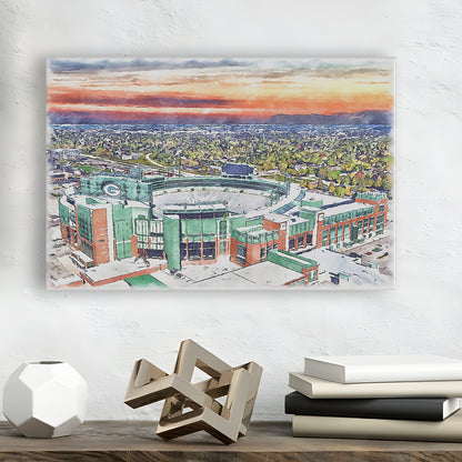 Packers Stadium Painting Canvas, Lambeau Field Watercolor, Sport Art, Gifts for him, Canvas Print Wall Art