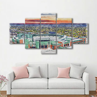 Packers Stadium Painting Canvas, Lambeau Field Watercolor, Sport Art, Mixed 5 Panel, Canvas Print Wall Art