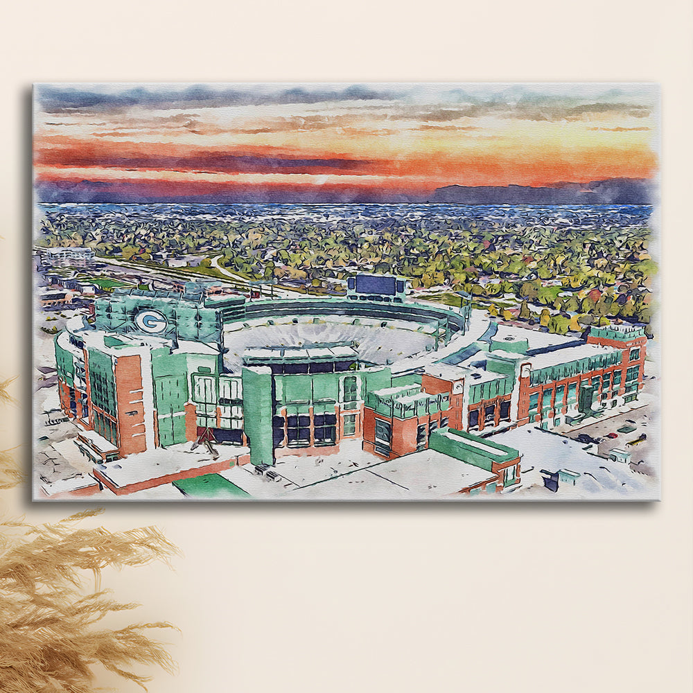 Packers Stadium Painting Canvas, Lambeau Field Watercolor, Sport Art, Gifts for him, Canvas Print Wall Art
