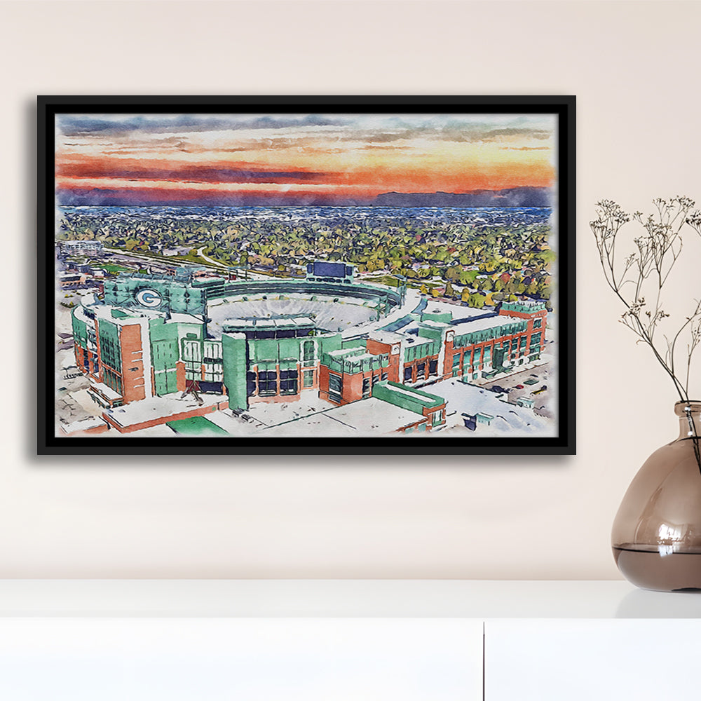 Packers Stadium Painting Canvas, Lambeau Field Watercolor, Sport Gift Art, Framed Canvas Print Wall Art