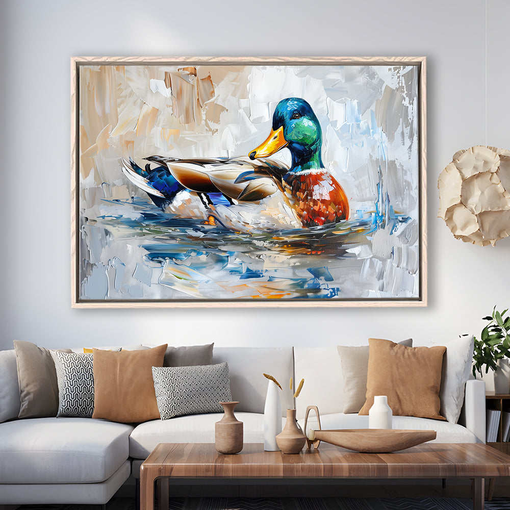 Painting Mallard Duck Portrait, Framed Canvas Print, Painting Art, Floating Framed Canvas Print Wall Art