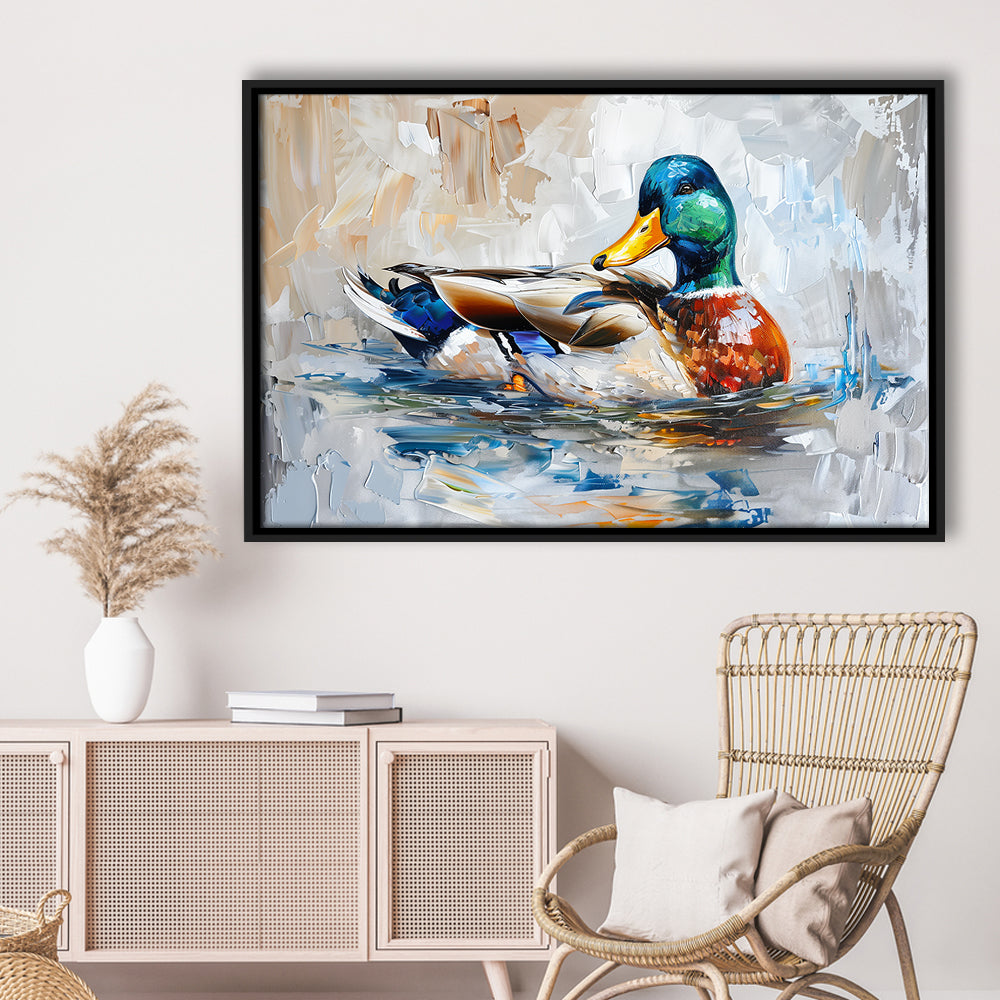 Painting Mallard Duck Portrait, Framed Canvas Print, Painting Art, Floating Framed Canvas Print Wall Art