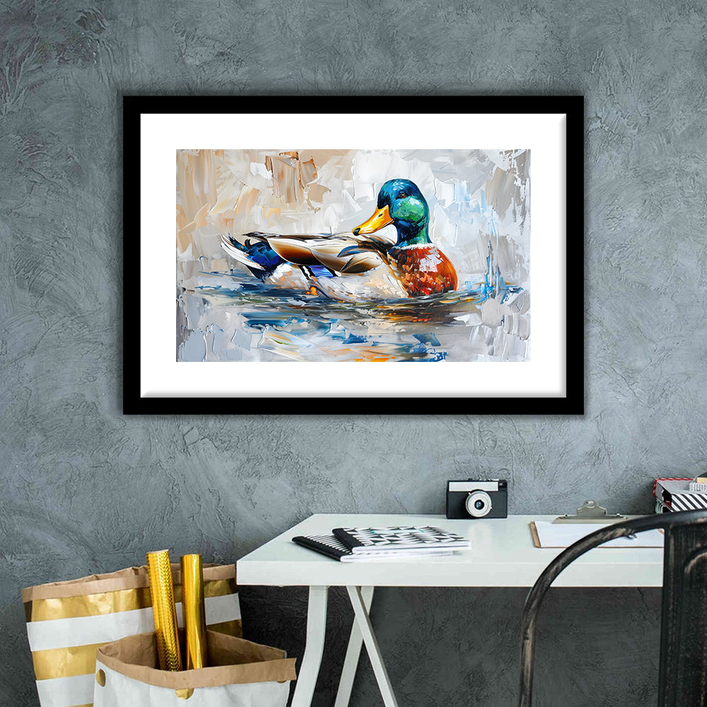 Painting Mallard Duck Portrait, Framed  Print, Painting Art, Framed Art Print White Border Wall Decor