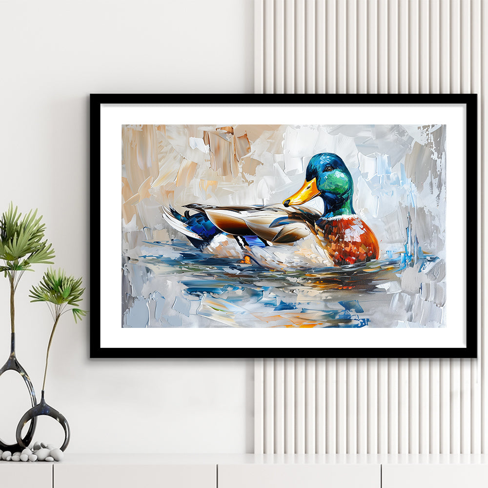 Painting Mallard Duck Portrait, Framed  Print, Painting Art, Framed Art Print White Border Wall Decor