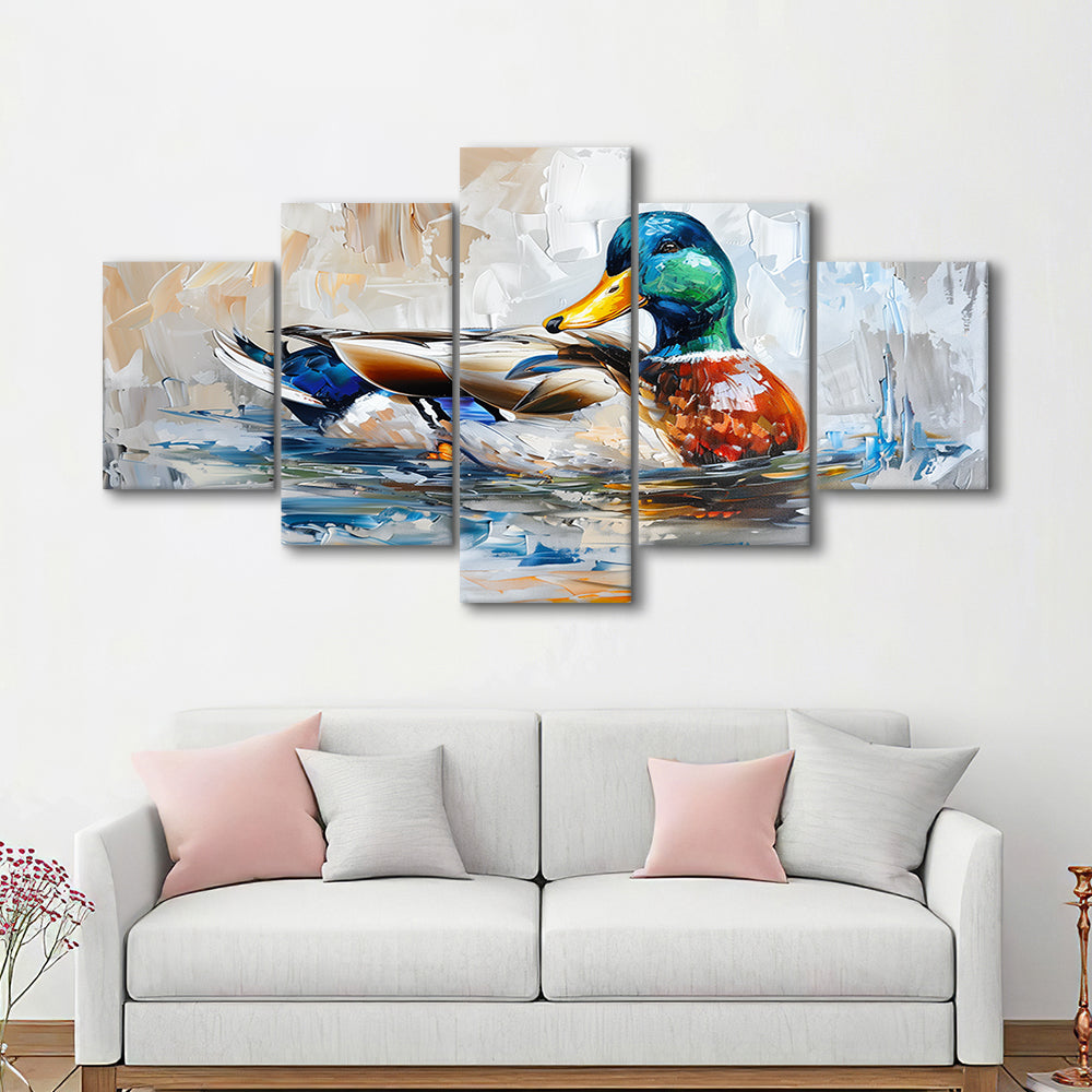 Painting Mallard Duck Portrait, Canvas Art Decor Print, Painting Art, Mixed Panels Canvas Print Wall Art