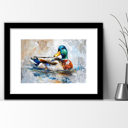 Painting Mallard Duck Portrait, Framed  Print, Painting Art, Framed Art Print White Border Wall Decor