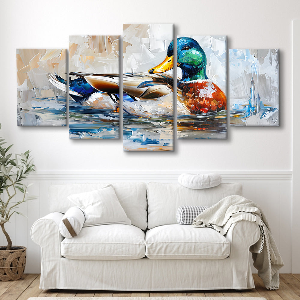 Painting Mallard Duck Portrait, Canvas Art Decor Print, Painting Art, Mixed Panels Canvas Print Wall Art