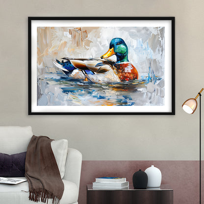 Painting Mallard Duck Portrait, Framed  Print, Painting Art, Framed Art Print White Border Wall Decor