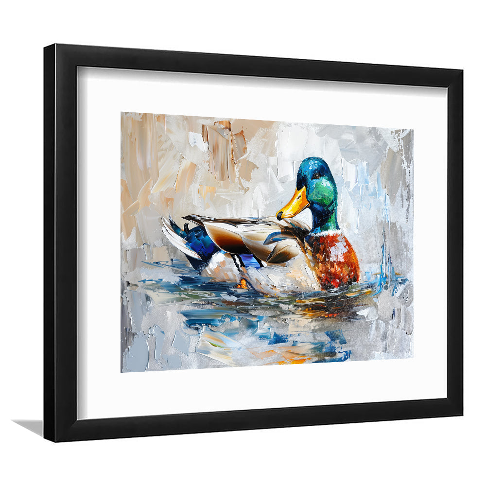 Painting Mallard Duck Portrait, Framed  Print, Painting Art, Framed Art Print White Border Wall Decor