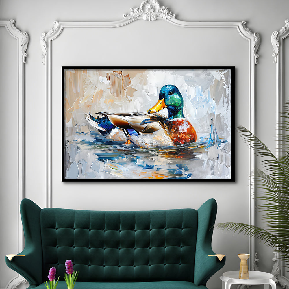 Painting Mallard Duck Portrait, Framed  Print, Painting Art, Framed Art Print Wall Decor, Framed Picture
