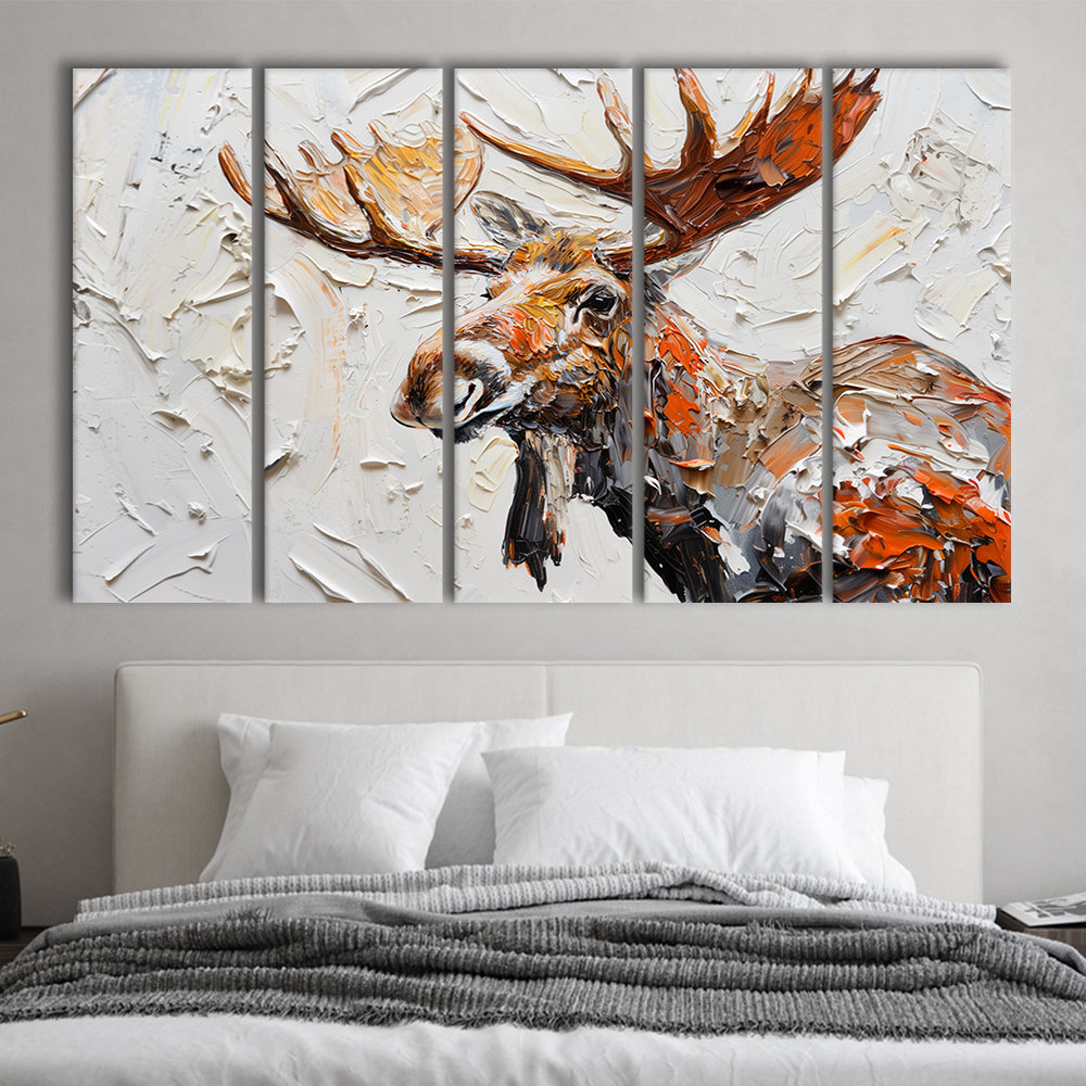 Painting Of Portrait Moose, Canvas Art Print, Painting Art, Multi Panels Canvas Print Wall Art