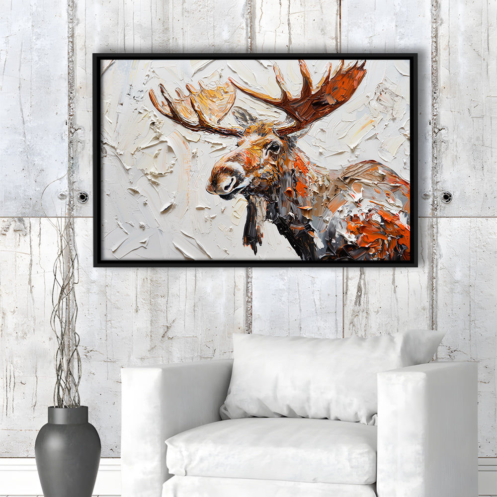 Painting Of Portrait Moose, Framed Canvas Print, Painting Art, Floating Framed Canvas Print Wall Art