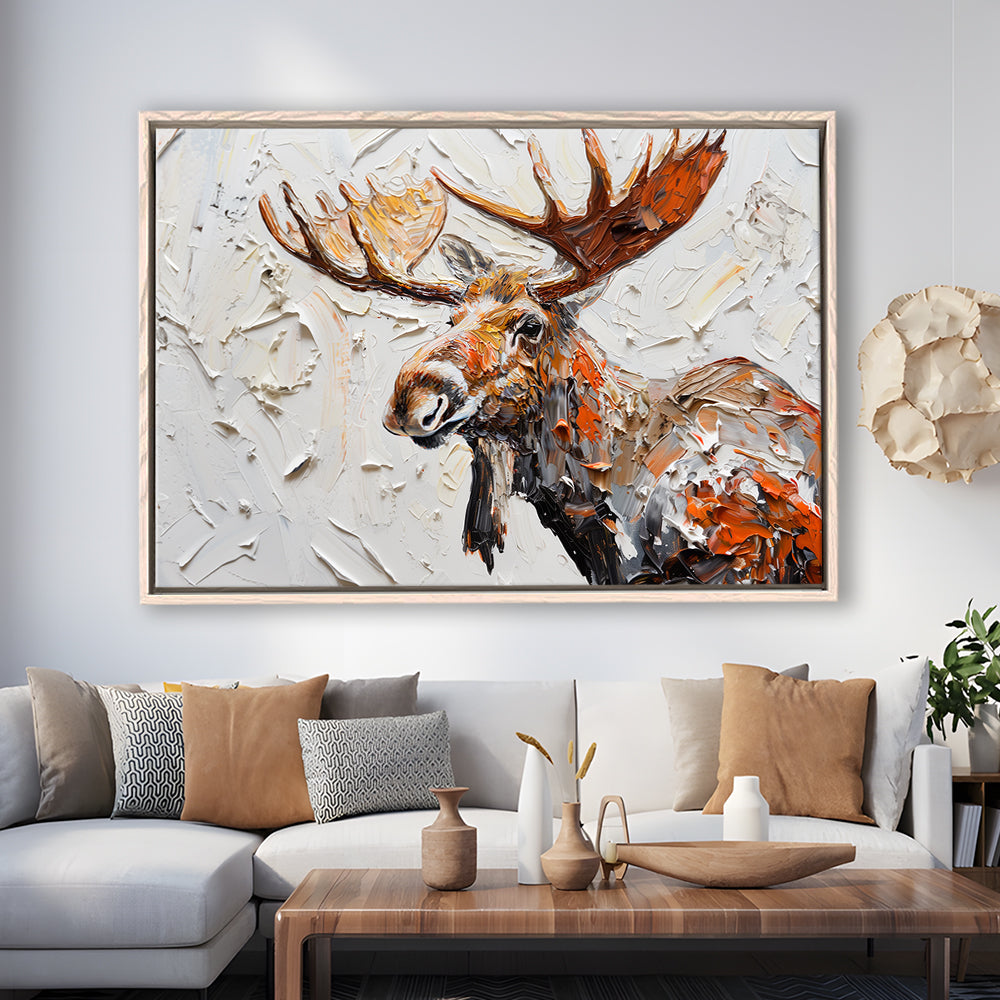Painting Of Portrait Moose, Framed Canvas Print, Painting Art, Floating Framed Canvas Print Wall Art