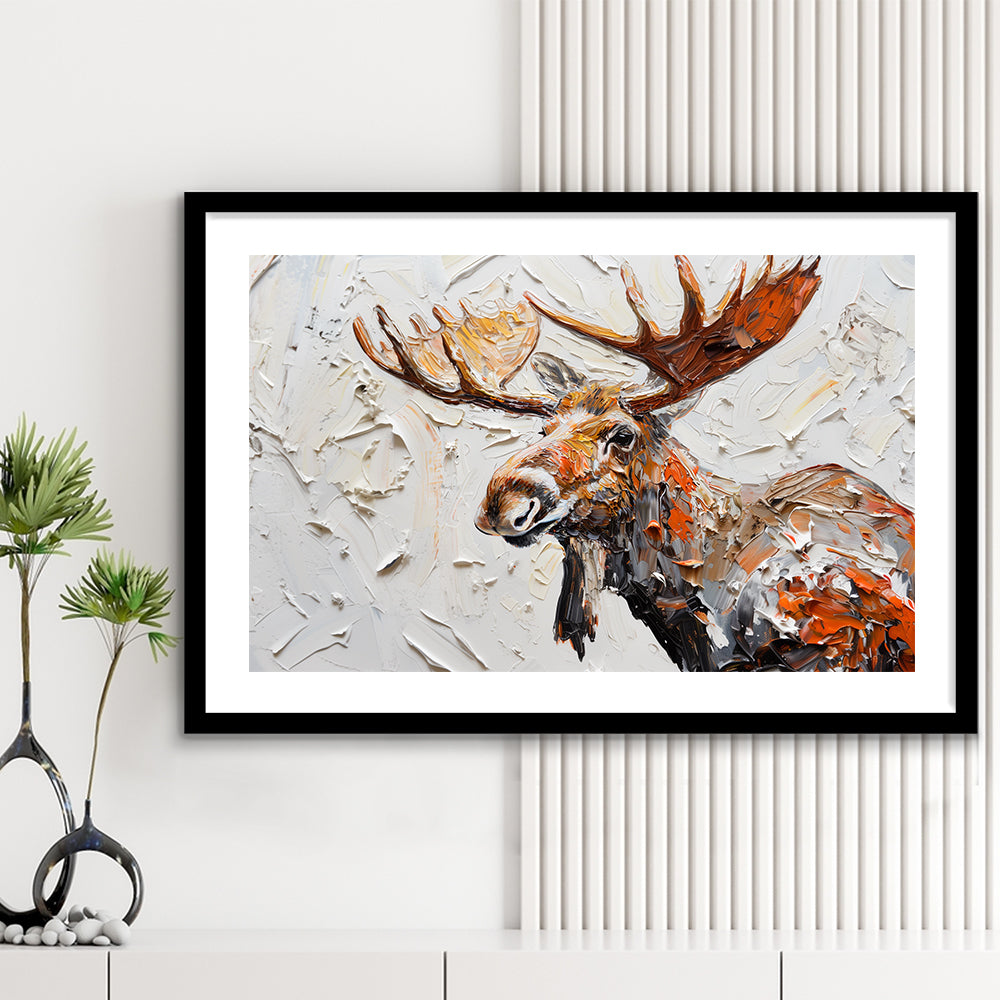 Painting Of Portrait Moose, Framed  Print, Painting Art, Framed Art Print White Border Wall Decor