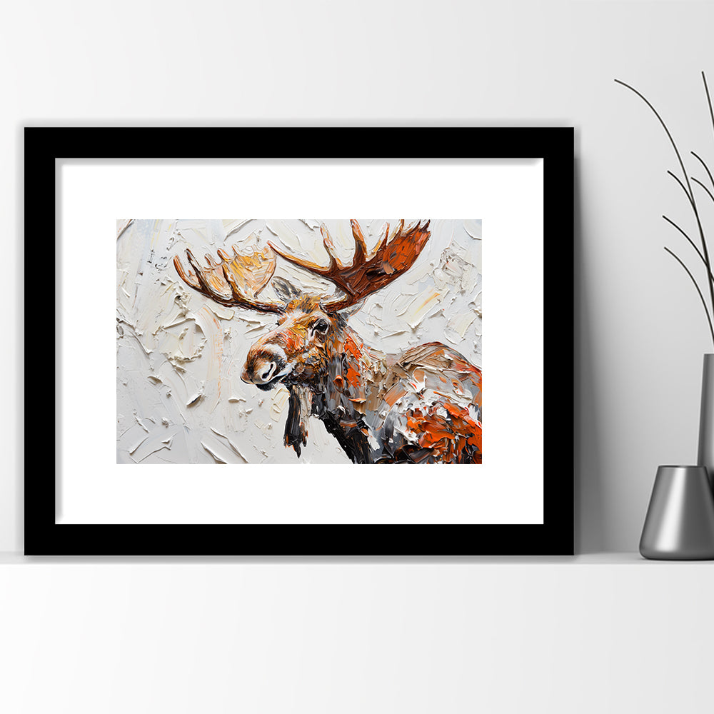 Painting Of Portrait Moose, Framed  Print, Painting Art, Framed Art Print White Border Wall Decor