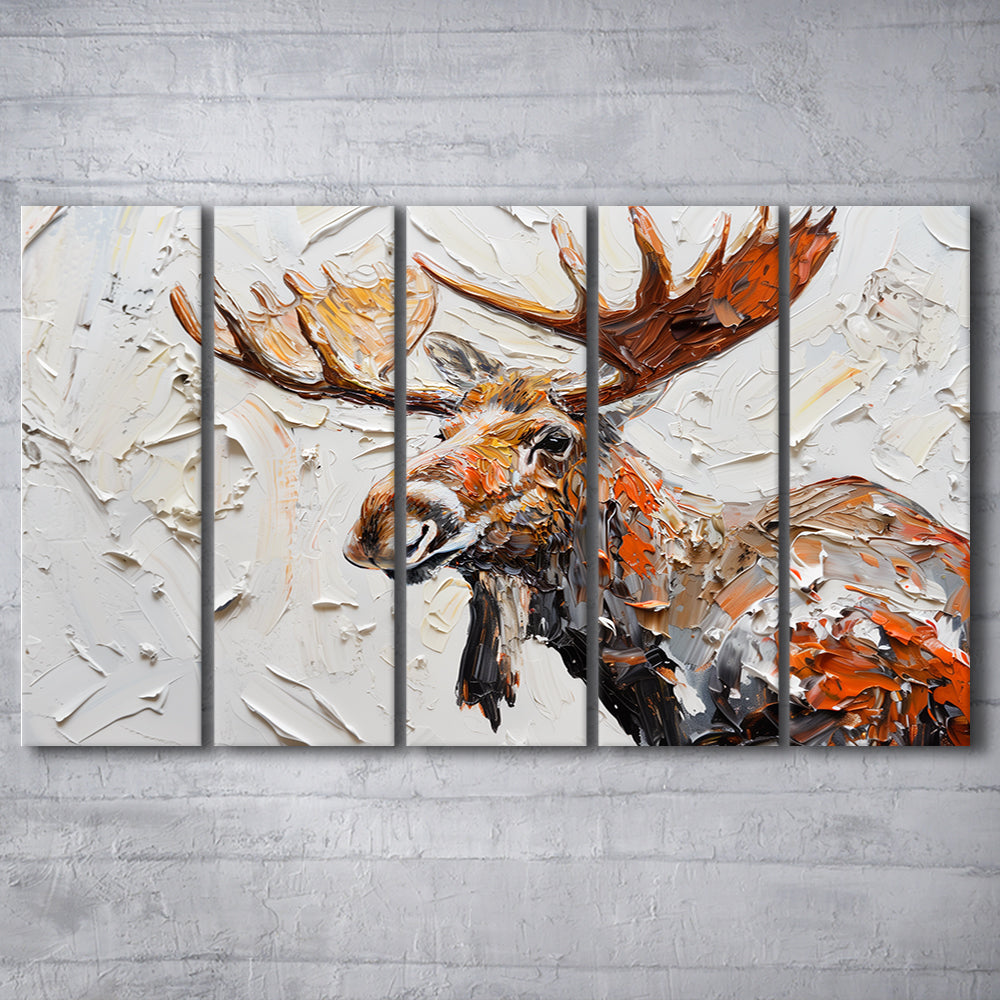 Painting Of Portrait Moose, Canvas Art Print, Painting Art, Multi Panels Canvas Print Wall Art