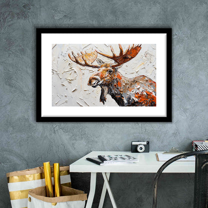 Painting Of Portrait Moose, Framed  Print, Painting Art, Framed Art Print White Border Wall Decor