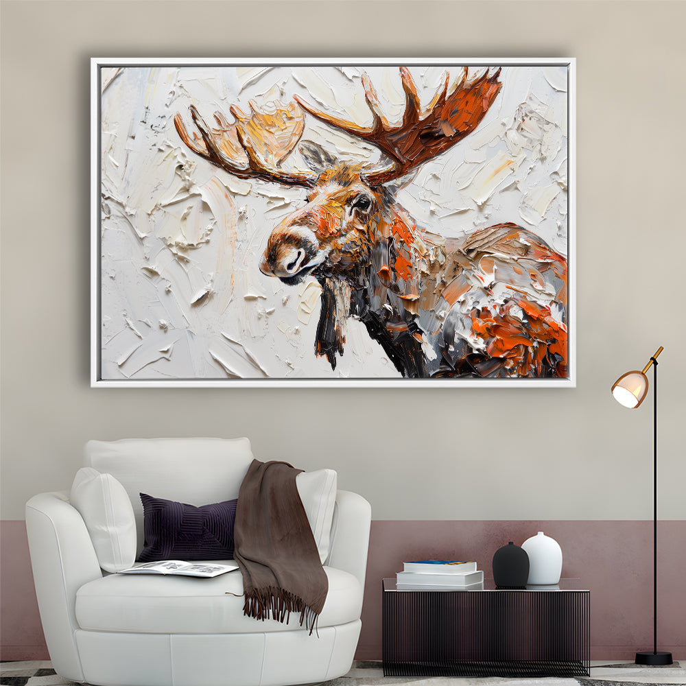 Painting Of Portrait Moose, Framed Canvas Print, Painting Art, Floating Framed Canvas Print Wall Art