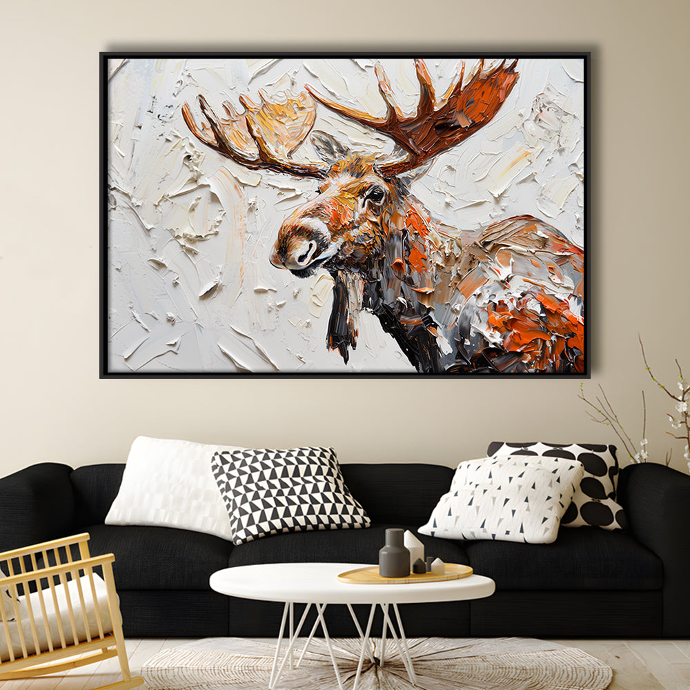 Painting Of Portrait Moose, Framed Canvas Print, Painting Art, Floating Framed Canvas Print Wall Art