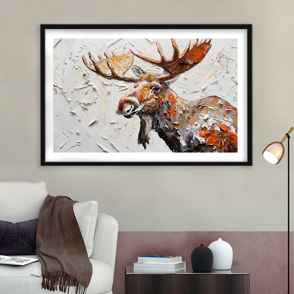 Painting Of Portrait Moose, Framed  Print, Painting Art, Framed Art Print White Border Wall Decor