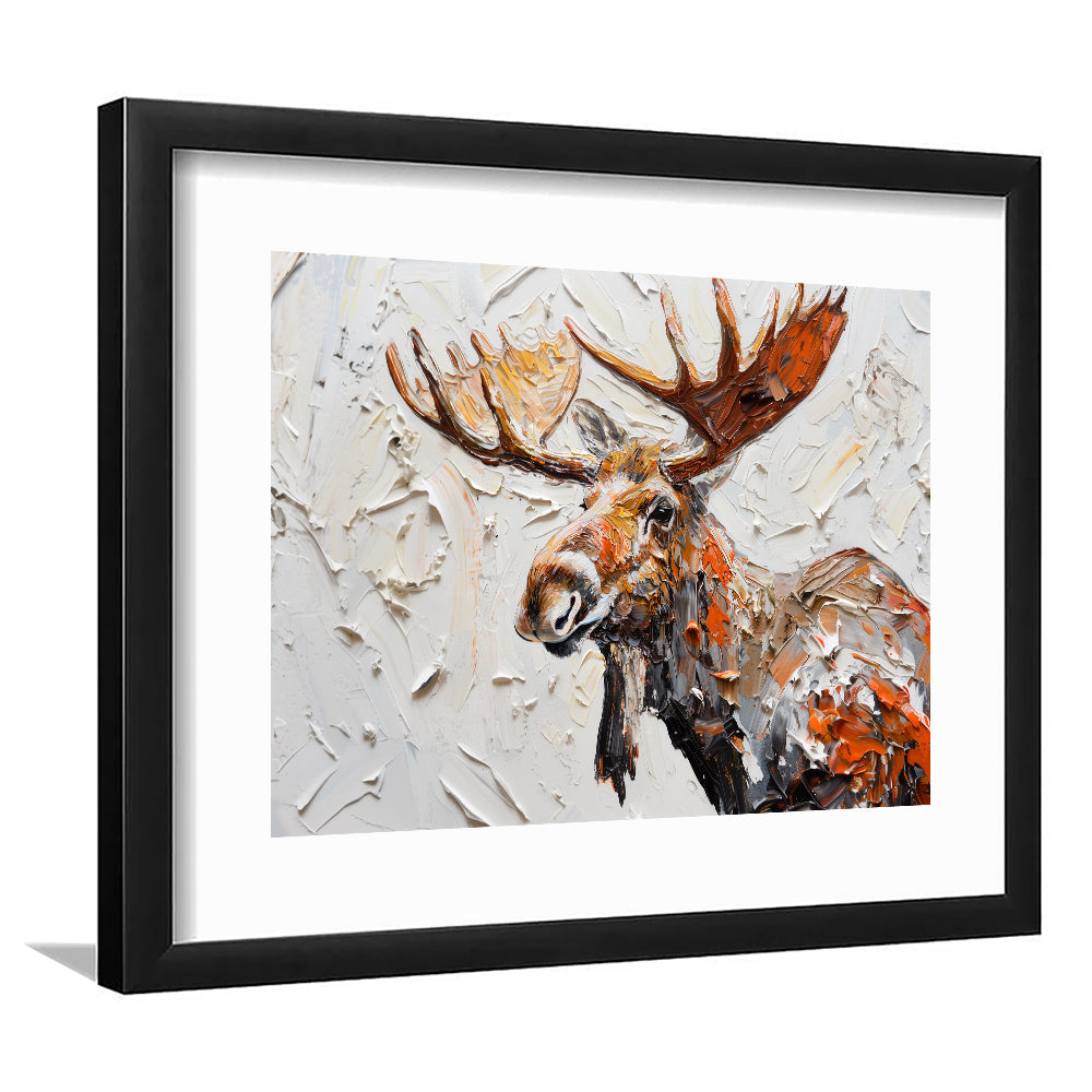 Painting Of Portrait Moose, Framed  Print, Painting Art, Framed Art Print White Border Wall Decor