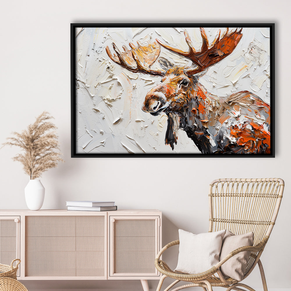 Painting Of Portrait Moose, Framed Canvas Print, Painting Art, Floating Framed Canvas Print Wall Art