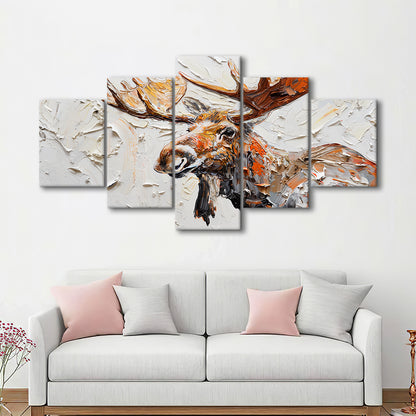 Painting Of Portrait Moose, Canvas Art Decor Print, Painting Art, Mixed Panels Canvas Print Wall Art