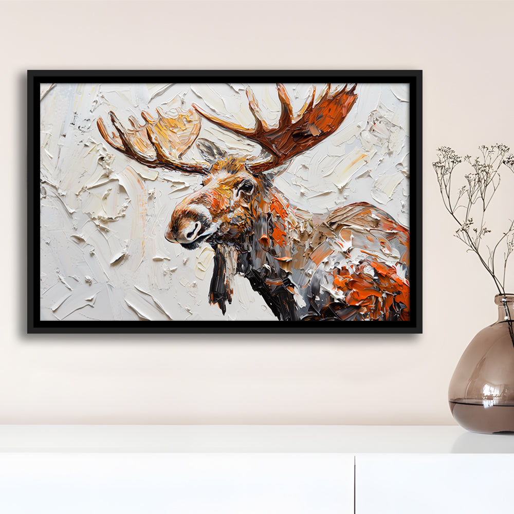 Painting Of Portrait Moose, Framed Canvas Print, Painting Art, Floating Framed Canvas Print Wall Art