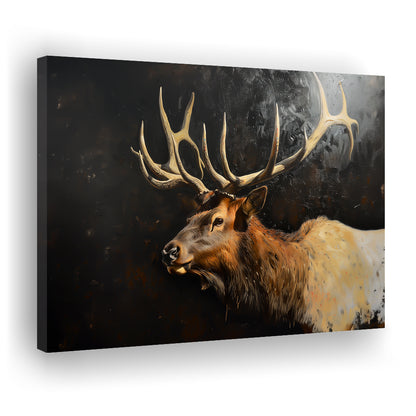 Painting Portrait Elk With Antlers Black Background, Hunting Art Decor, Canvas Print Wall Art Home Decor