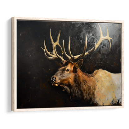 Painting Portrait Elk With Antlers Black Background, Hunting Art Decor, Floating Framed Canvas Print Wall Art