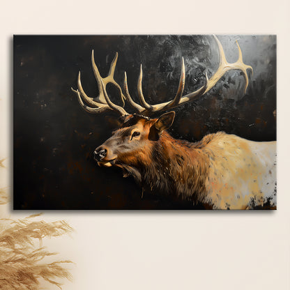 Painting Portrait Elk With Antlers Black Background, Hunting Art Decor, Canvas Print Wall Art Home Decor