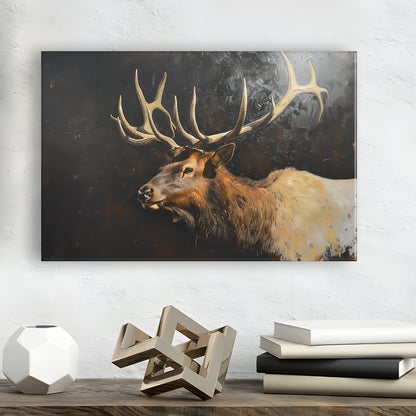 Painting Portrait Elk With Antlers Black Background, Hunting Art Decor, Canvas Print Wall Art Home Decor