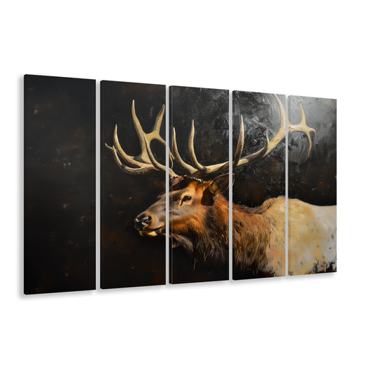 Painting Portrait Elk With Antlers Black Background, Hunting Art, Multi Panels Canvas Print Wall Art