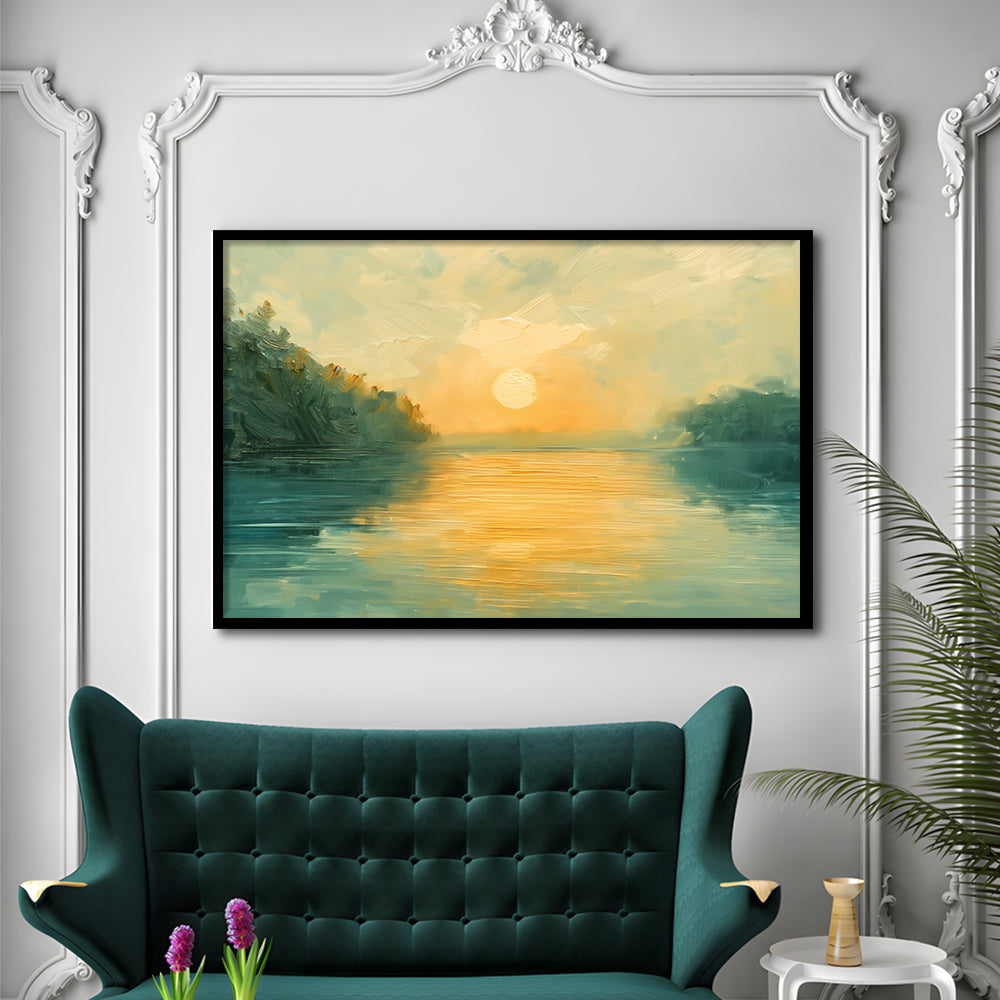 Painting Sunríe Reflection On The Water, Framed  Print, Painting Art, Framed Art Print Wall Decor, Framed Picture