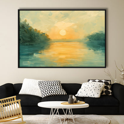 Painting Sunríe Reflection On The Water, Framed Canvas Print, Painting Art, Floating Framed Canvas Print Wall Art