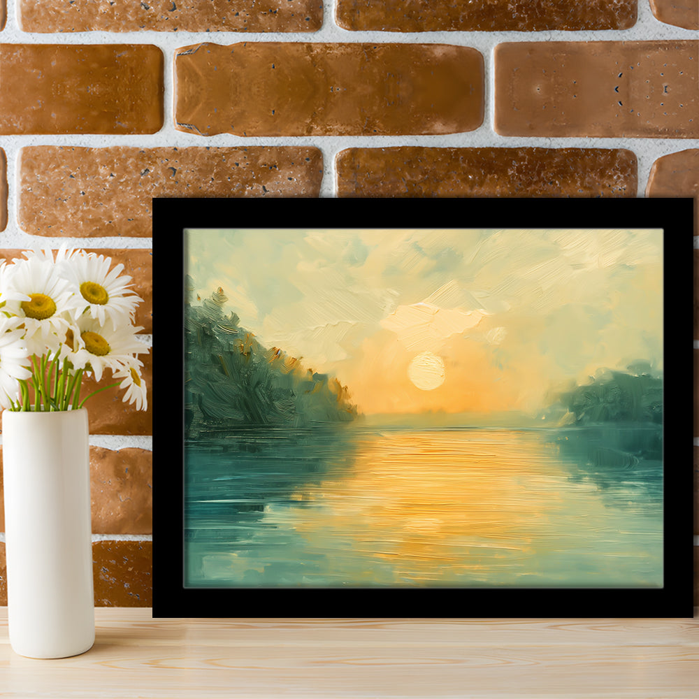 Painting Sunríe Reflection On The Water, Framed  Print, Painting Art, Framed Art Print Wall Decor, Framed Picture