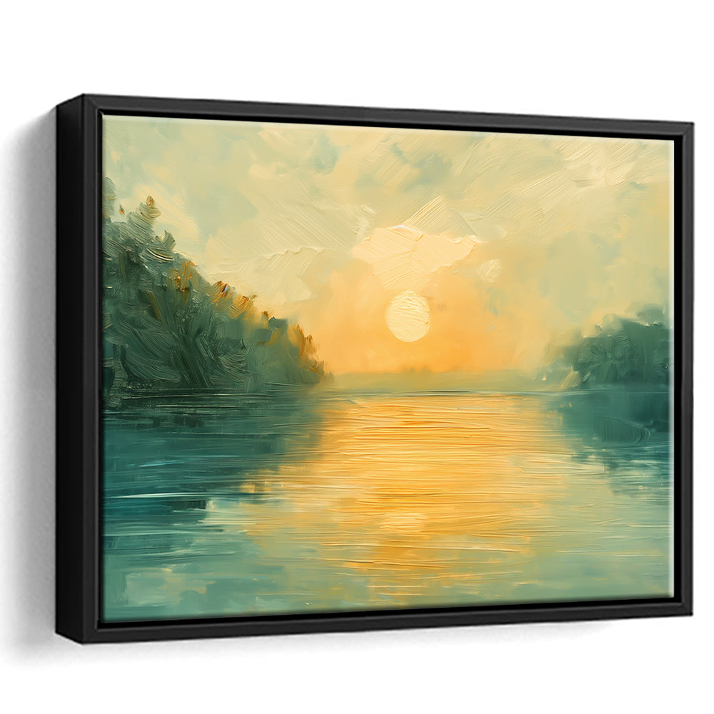 Painting Sunríe Reflection On The Water, Framed Canvas Print, Painting Art, Floating Framed Canvas Print Wall Art