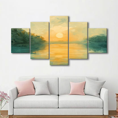 Painting Sunríe Reflection On The Water, Canvas Art Decor Print, Painting Art, Mixed Panels Canvas Print Wall Art