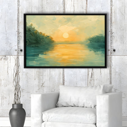 Painting Sunríe Reflection On The Water, Framed Canvas Print, Painting Art, Floating Framed Canvas Print Wall Art