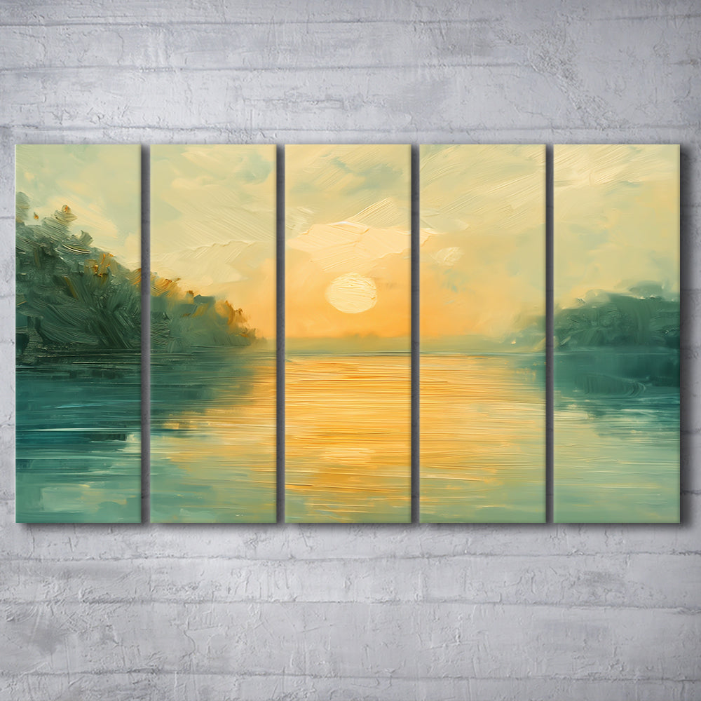 Painting Sunríe Reflection On The Water, Canvas Art Print, Painting Art, Multi Panels Canvas Print Wall Art