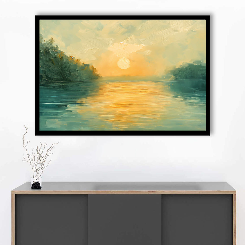 Painting Sunríe Reflection On The Water, Framed  Print, Painting Art, Framed Art Print Wall Decor, Framed Picture