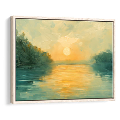 Painting Sunríe Reflection On The Water, Framed Canvas Print, Painting Art, Floating Framed Canvas Print Wall Art