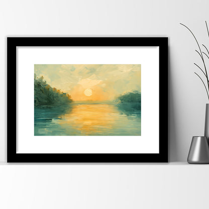 Painting Sunríe Reflection On The Water, Framed  Print, Painting Art, Framed Art Print White Border Wall Decor