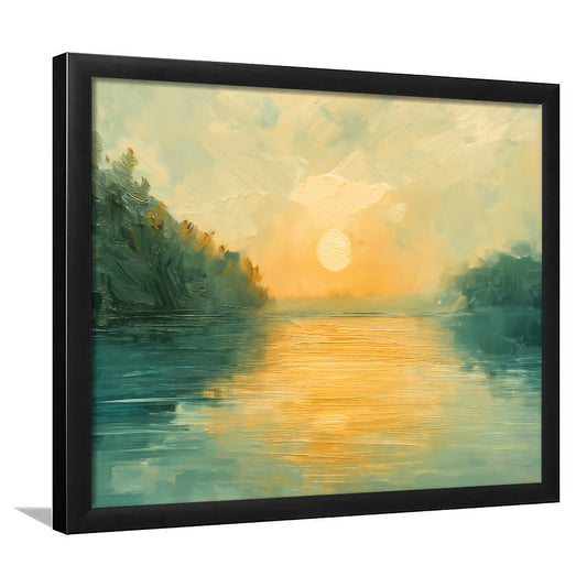 Painting Sunríe Reflection On The Water, Framed  Print, Painting Art, Framed Art Print Wall Decor, Framed Picture