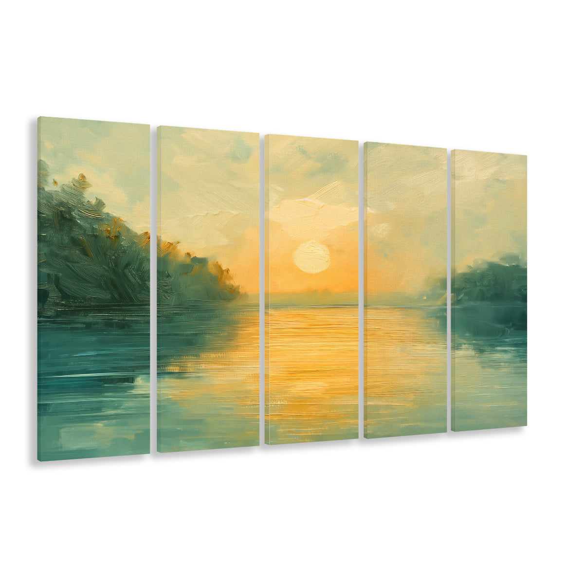 Painting Sunríe Reflection On The Water, Canvas Art Print, Painting Art, Multi Panels Canvas Print Wall Art