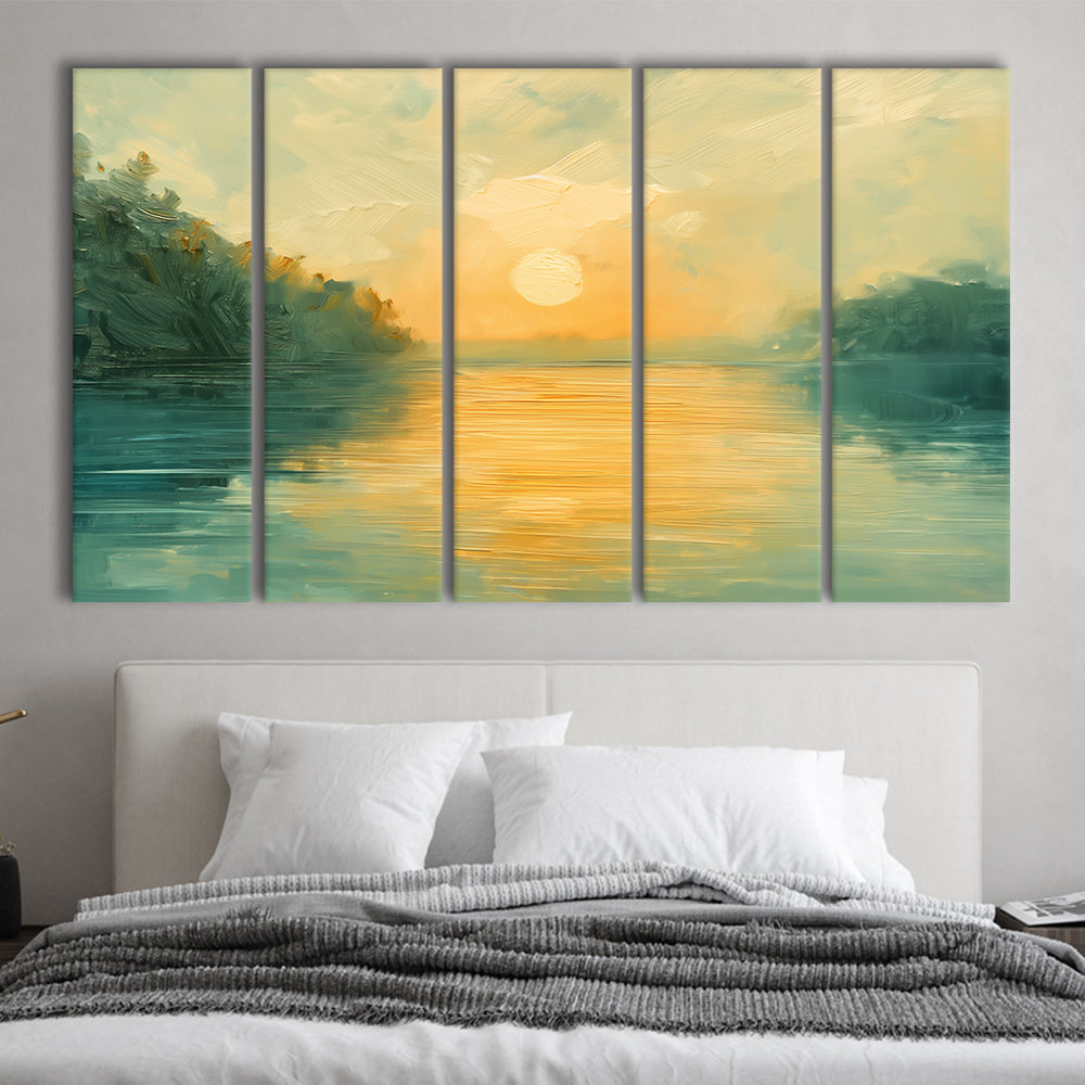Painting Sunríe Reflection On The Water, Canvas Art Print, Painting Art, Multi Panels Canvas Print Wall Art