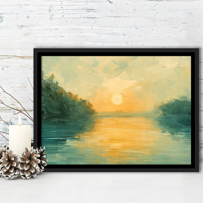 Painting Sunríe Reflection On The Water, Framed Canvas Print, Painting Art, Floating Framed Canvas Print Wall Art