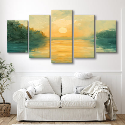 Painting Sunríe Reflection On The Water, Canvas Art Decor Print, Painting Art, Mixed Panels Canvas Print Wall Art