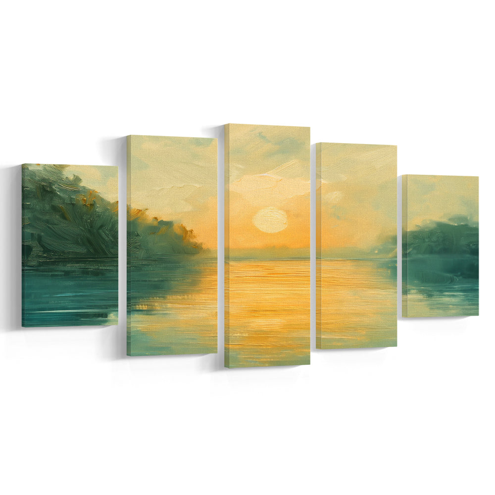 Painting Sunríe Reflection On The Water, Canvas Art Decor Print, Painting Art, Mixed Panels Canvas Print Wall Art