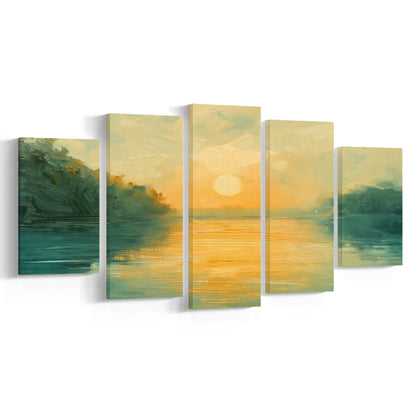 Painting Sunríe Reflection On The Water, Canvas Art Decor Print, Painting Art, Mixed Panels Canvas Print Wall Art